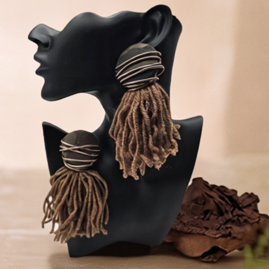 Earth-Toned Upcycled Tassel Earrings